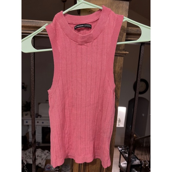 Threadbare Tops - Threadbare Tall Womens Ribbed Knit Sleeveless Top Pink Pointelle Sweater Vest 6